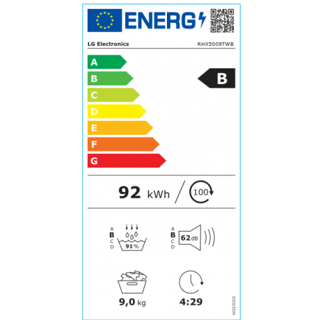LG RHX5009TWB Στεγνωτήριο Ρούχων 9kg με Αντλία Θερμότητας